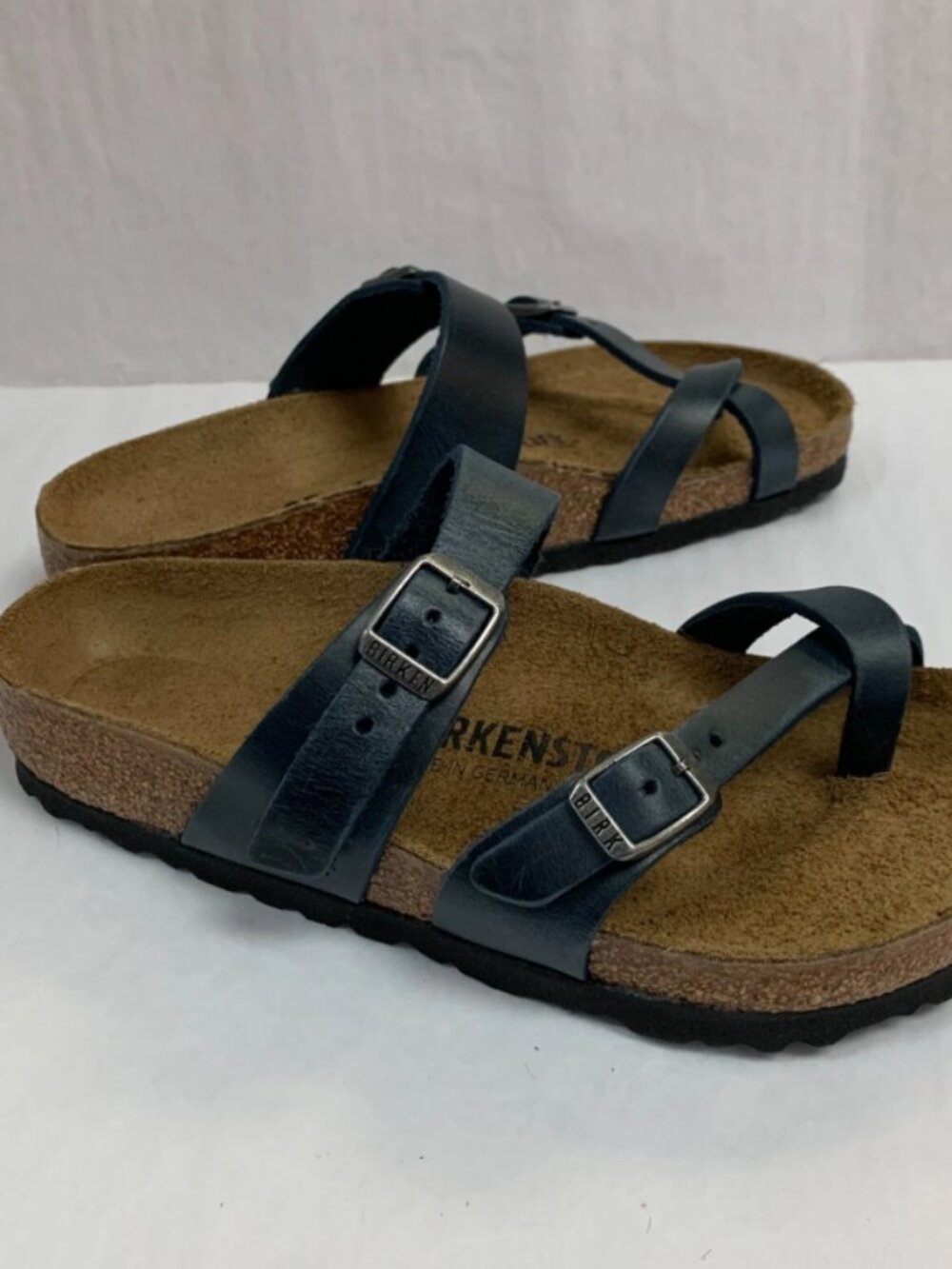 Birkenstock Mayari Oiled Leather Blue Regular Width Sandals - Picture 2 of 5